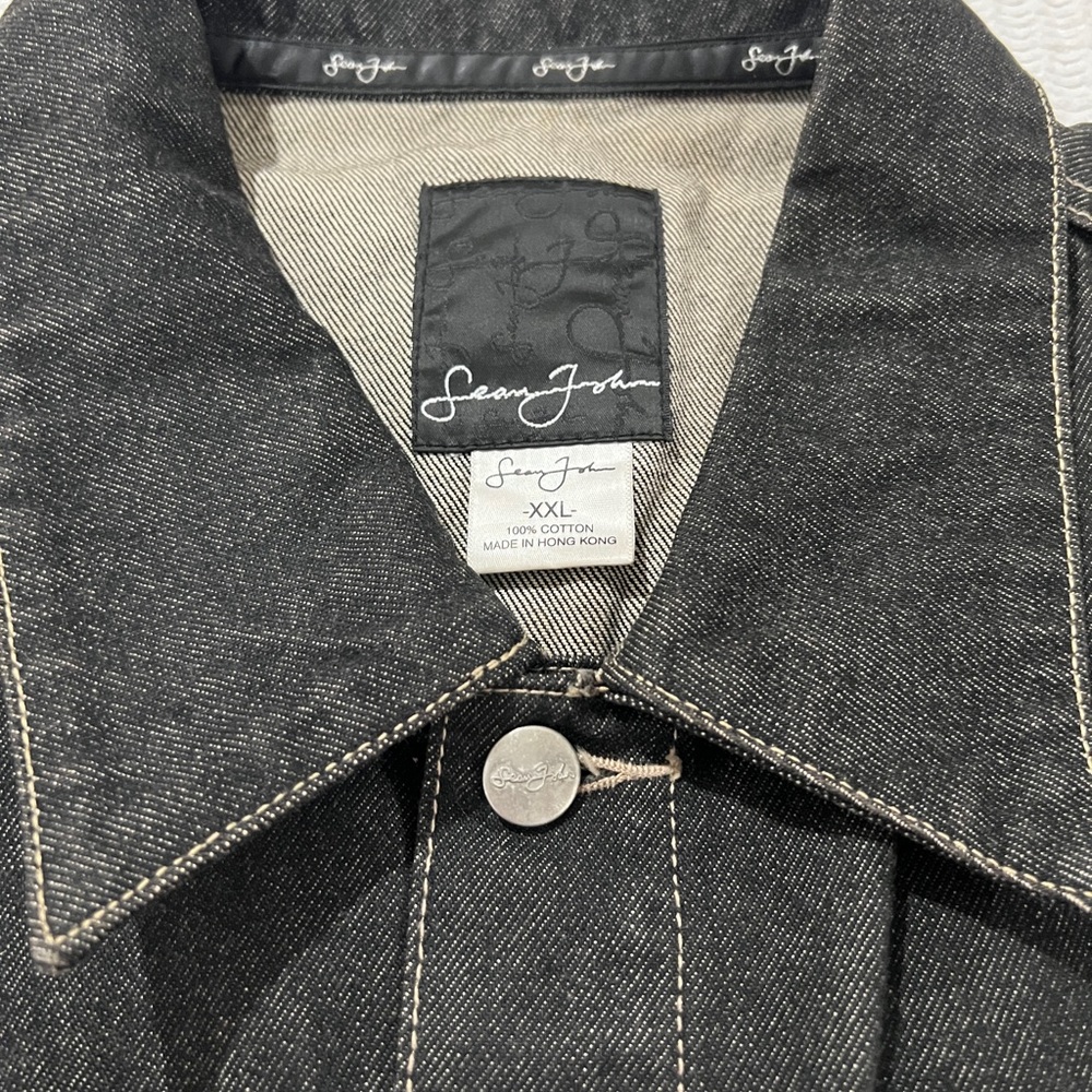 Sean John  Vintage Charcoal Denim Jacket Trucker 90s Baggy Logo Size XXL - Picture 4 of 7
